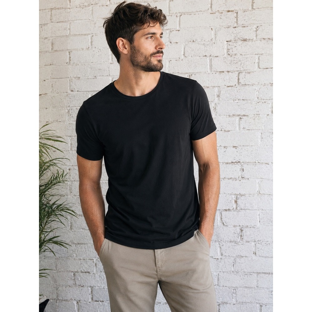 Tommy John Men's Medium Black Micro Modal Stretch Short Sleeve Crew Neck T-Shirt